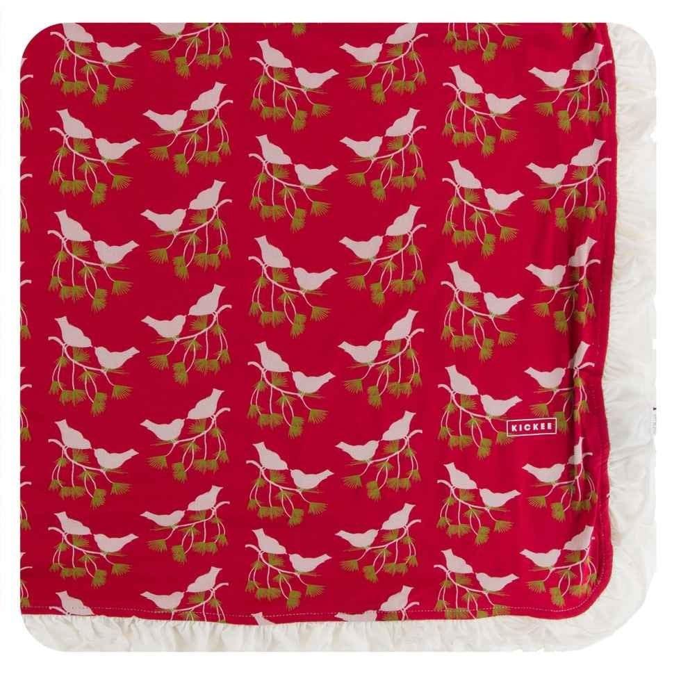 Print Bamboo Ruffle Toddler Blanket - Crimson Kissing Birds, One Size