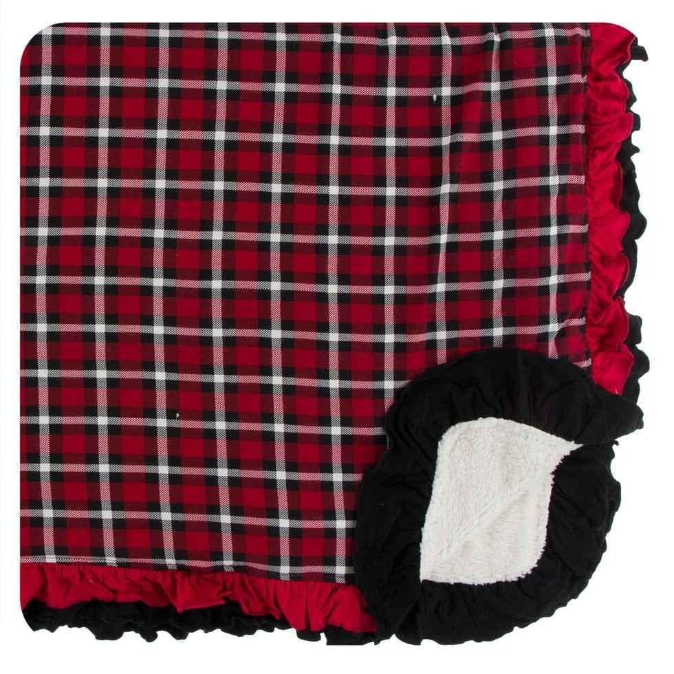 Print Bamboo Sherpa-Lined Double Ruffle Toddler Blanket - Crimson 2020 Holiday Plaid, One Size