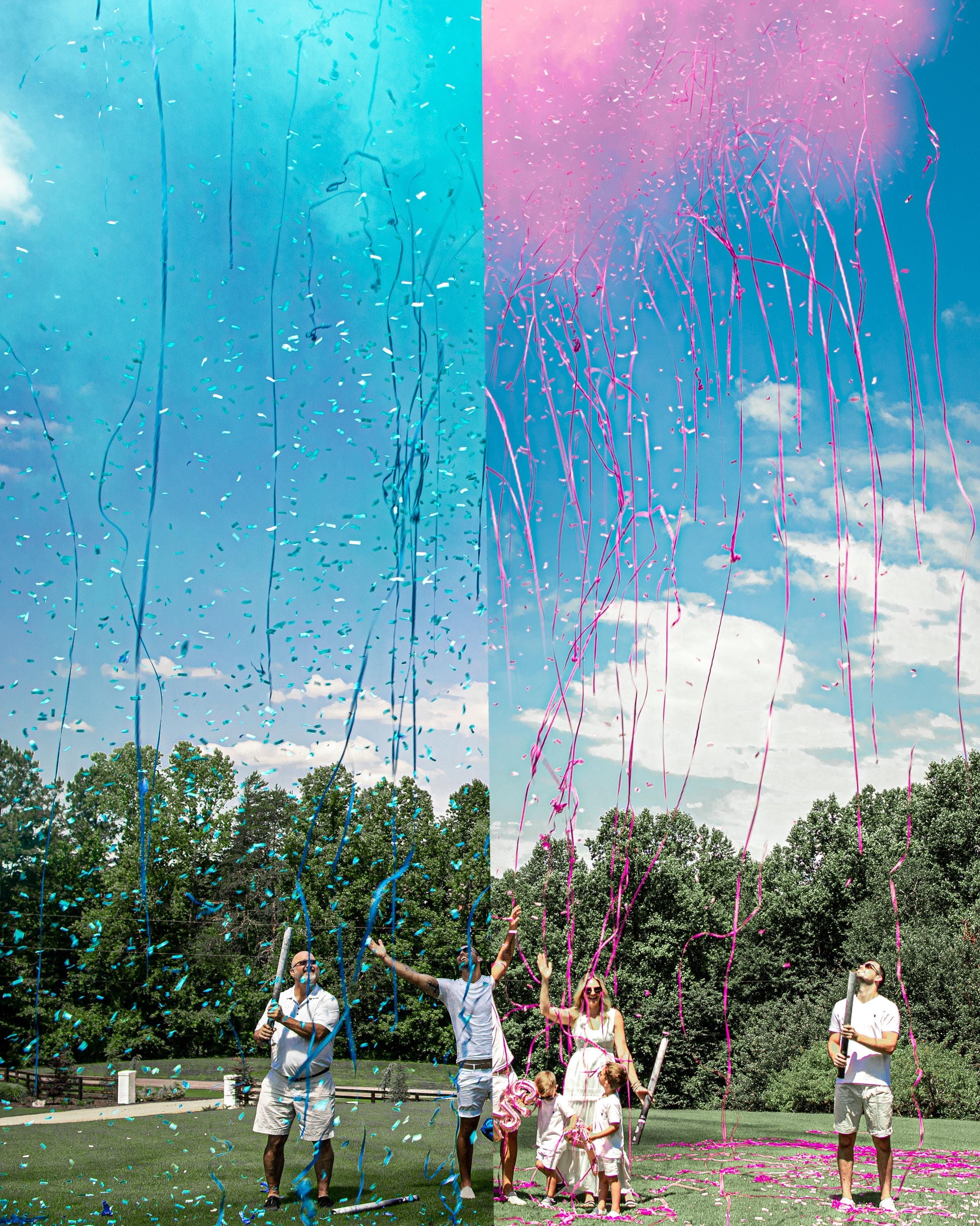 32" Push-Button Gender Reveal Popper – Assorted Pink & Blue Colors, Unique Confetti Powder Streamer Mix for Stunning Gender Reveal Ideas - Image 11
