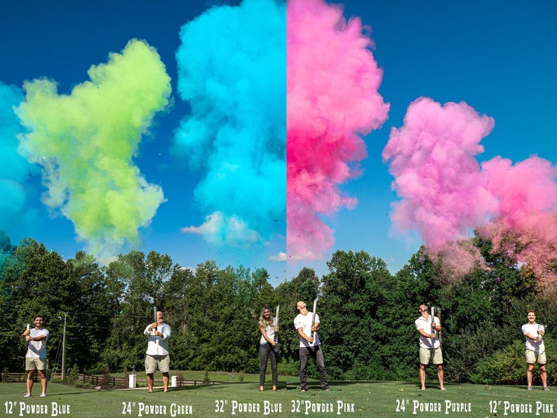 32" Push-Button Gender Reveal Popper – Assorted Pink & Blue Colors, Unique Confetti Powder Streamer Mix for Stunning Gender Reveal Ideas - Image 2