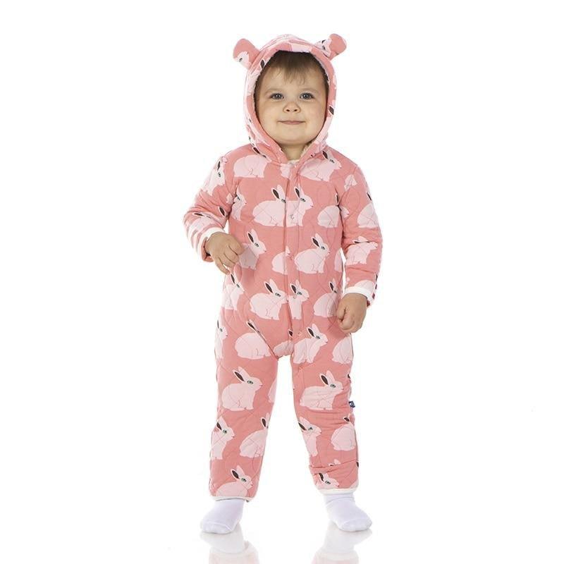 Bamboo Quilted Hoodie Coverall with Ears - Strawberry Forest Rabbit/Forest Fruit Stripe - Image 2