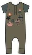 Boy's Short Sleeve Henley Rag Romper - Wild Bird - Capers - Image 2
