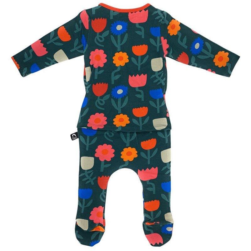 Girl's Long Sleeve Rag Romper with Footies - Floral - Image 2