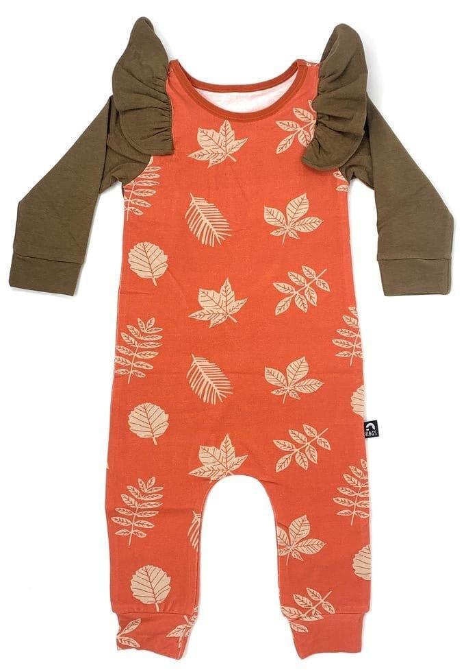 Girl's Long Sleeve Ruffle Rag Romper - Fall Leaves
