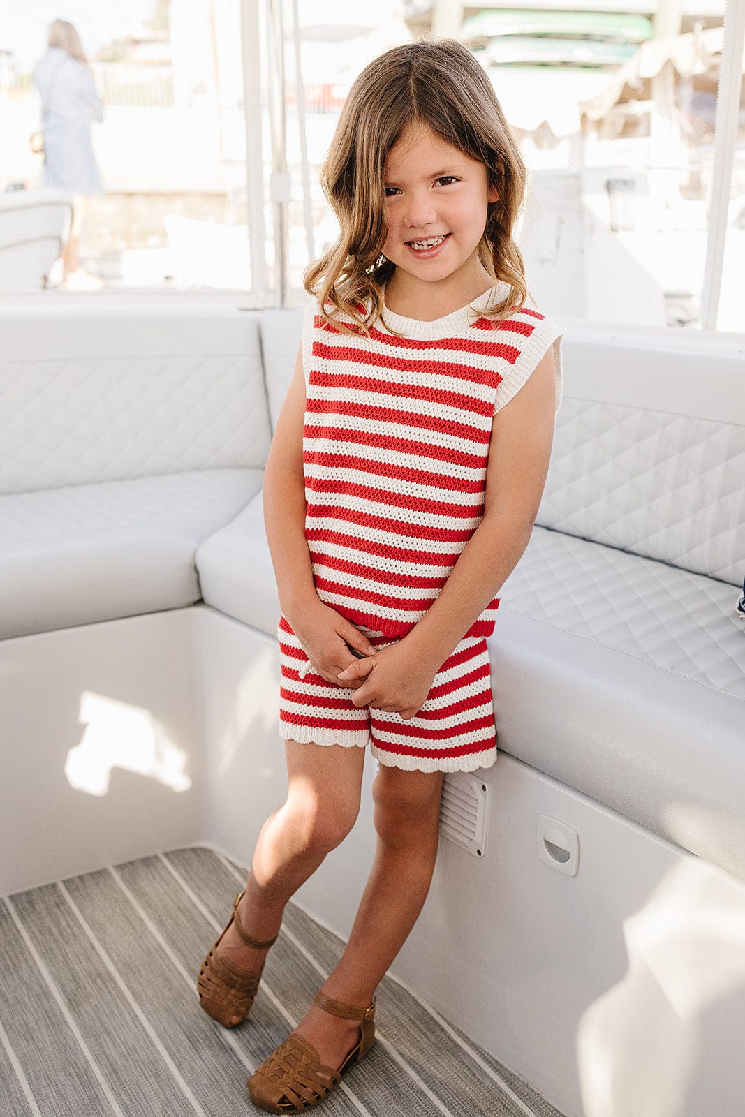 Red Stripe Knit Short Tank Set - Image 2