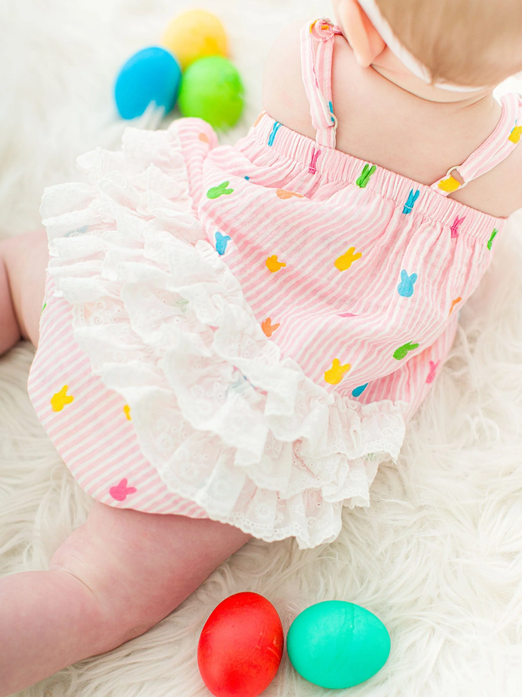 Cotton Gauze Bow Front Bubble Woven Romper - Pink Bunny Stripe - Image 2