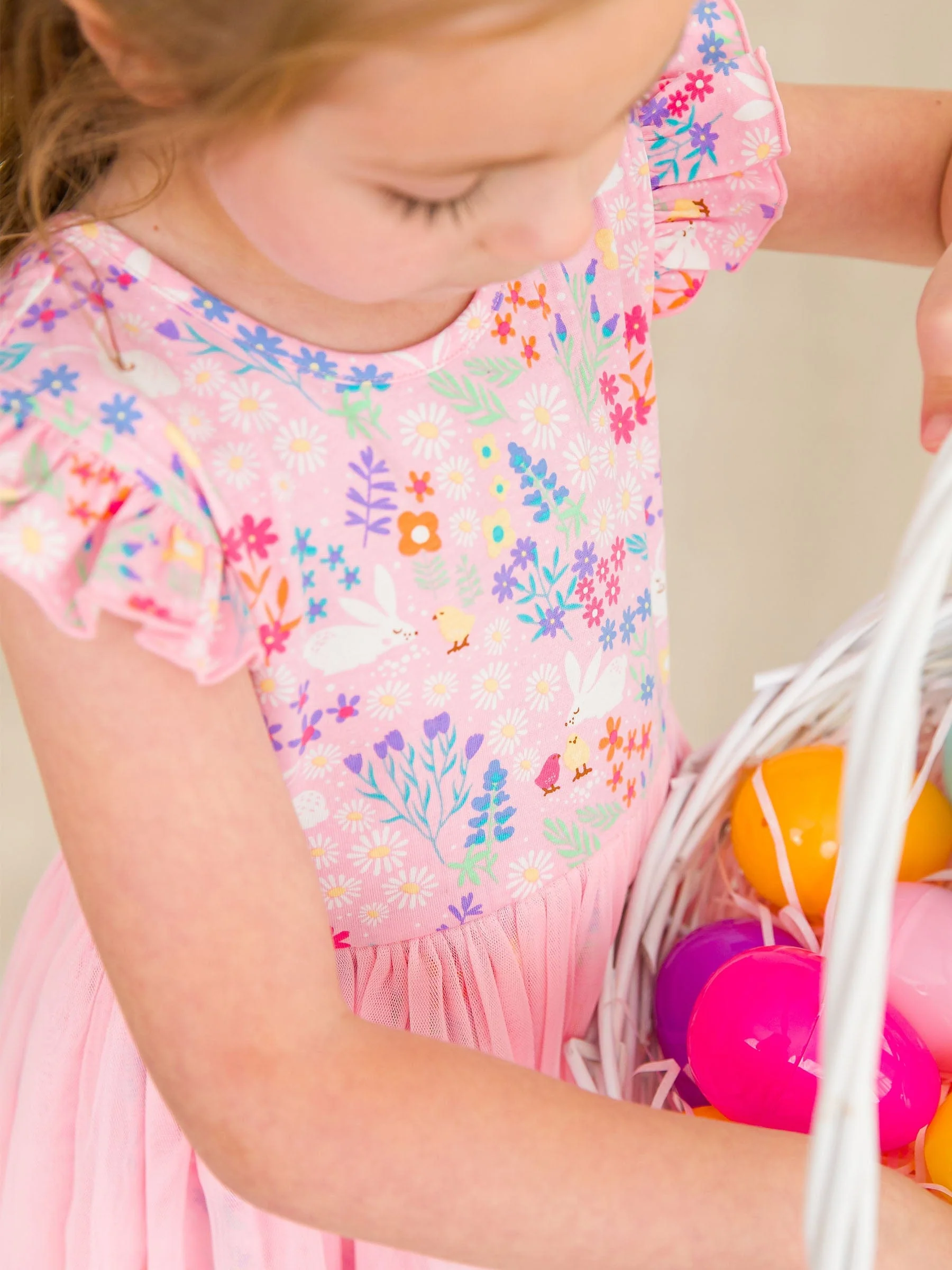 Cotton Flutter Sleeve Tulle Twirl Dress - Bunny and Friends - Image 2