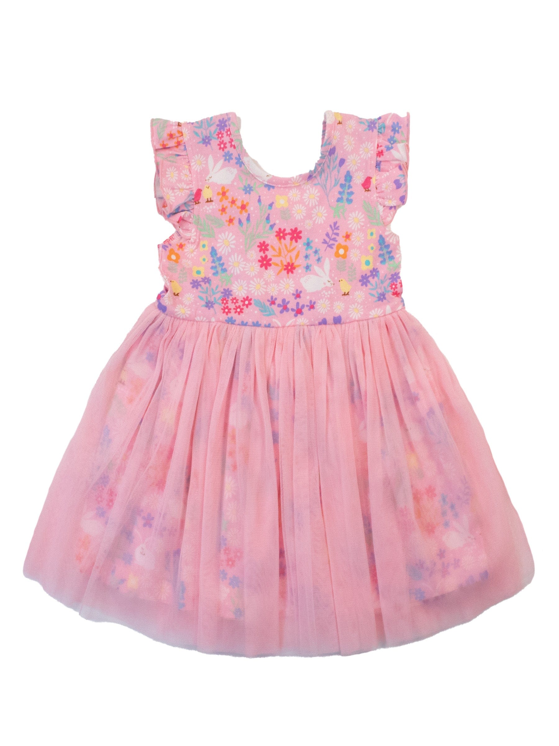 Cotton Flutter Sleeve Tulle Twirl Dress - Bunny and Friends - Image 5