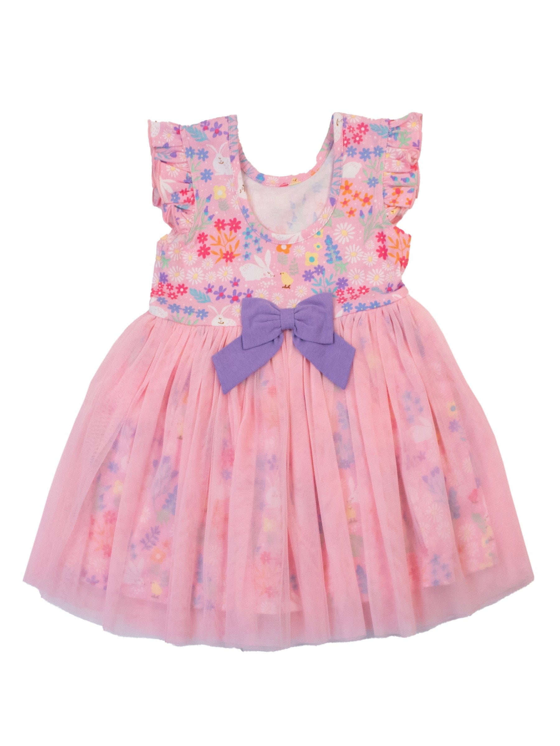 Cotton Flutter Sleeve Tulle Twirl Dress - Bunny and Friends - Image 6