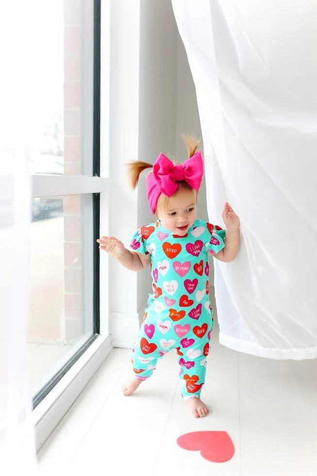 Bamboo Ruffled Cap Sleeve Romper with Hearts - Valerie (Hearts) - Image 3
