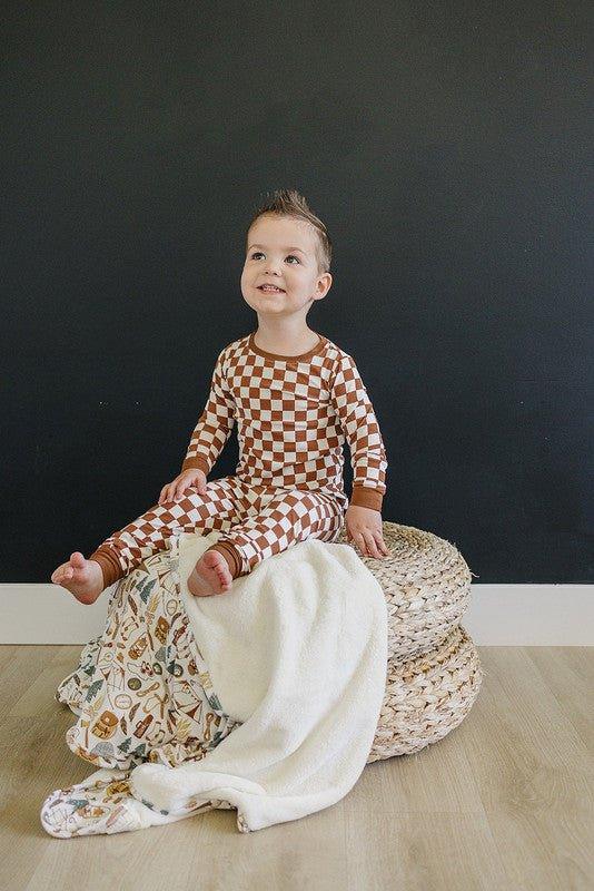 Ribbed Bamboo Long Sleeve Pajama Set - Rust Checkered - Image 3