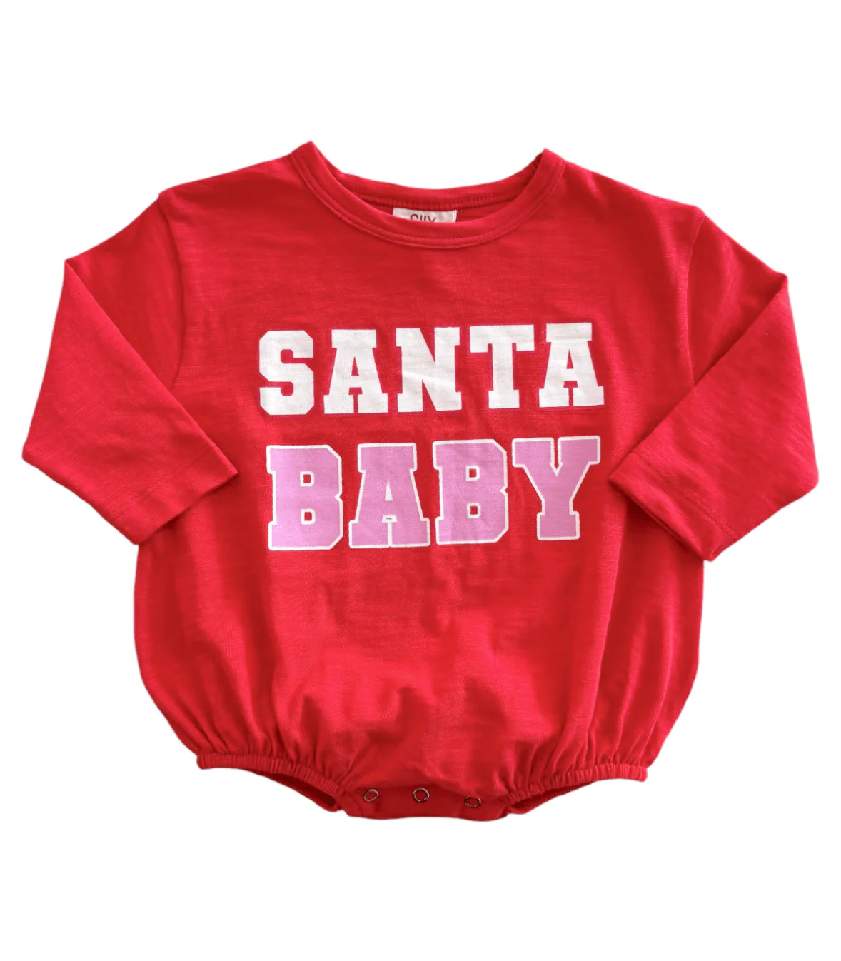 Organic Cotton Long Sleeve Bubble Romper - Santa Baby Red & Pink