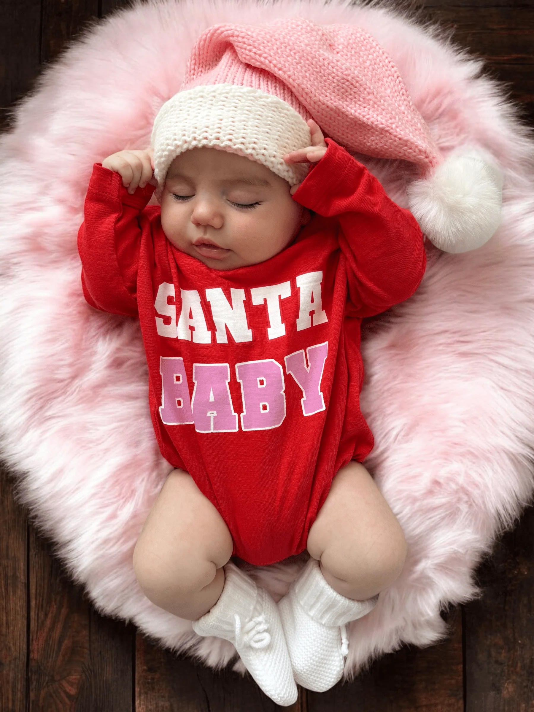 Organic Cotton Long Sleeve Bubble Romper - Santa Baby Red & Pink - Image 2