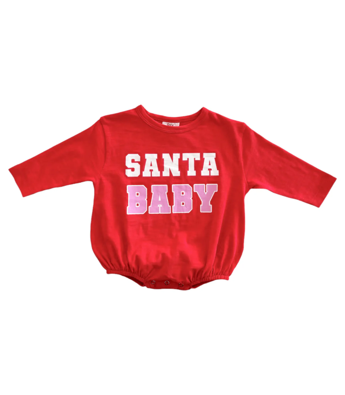 Organic Cotton Long Sleeve Bubble Romper - Santa Baby Red & Pink - Image 3