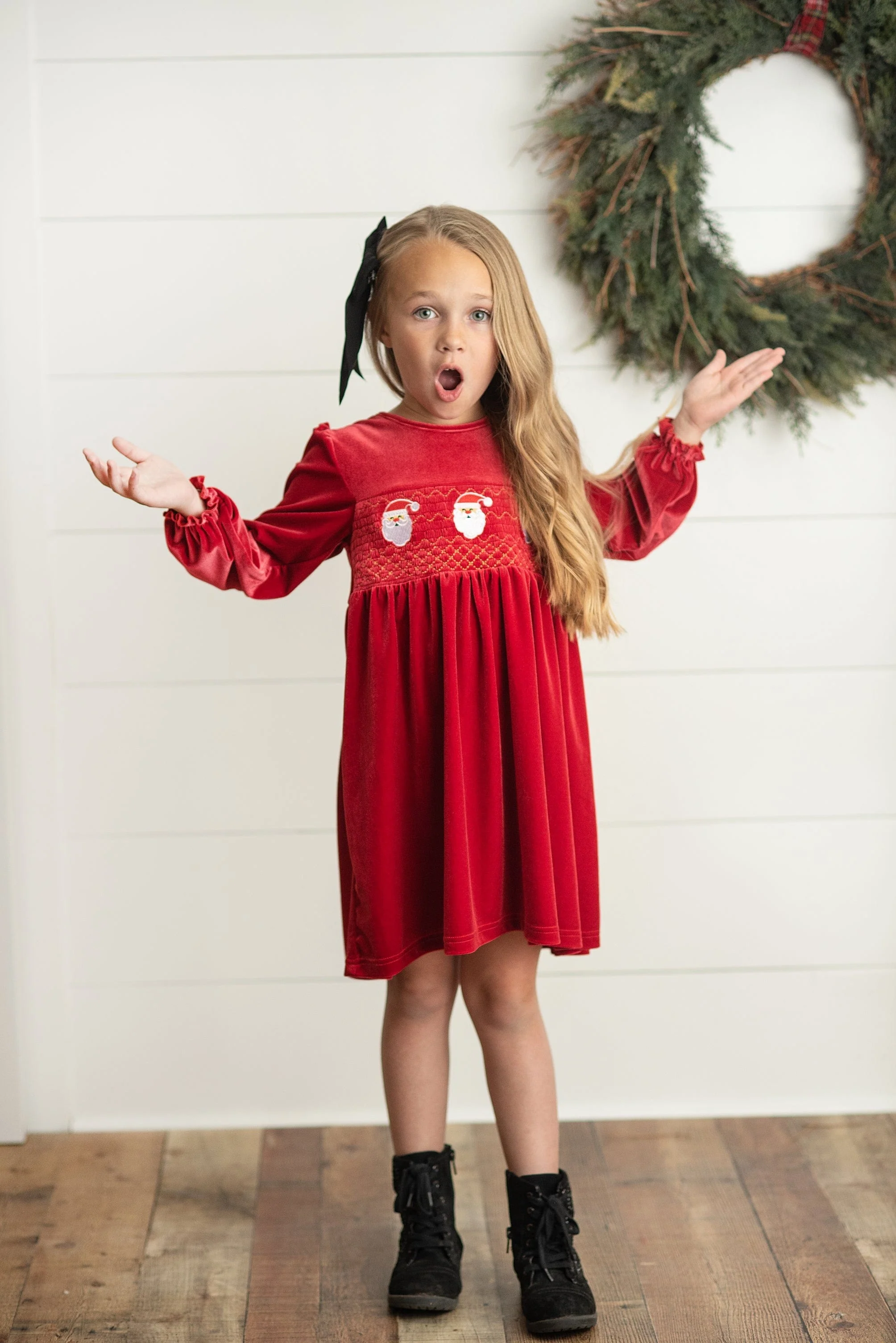 Santa Smocked Velvet Dress - Image 2