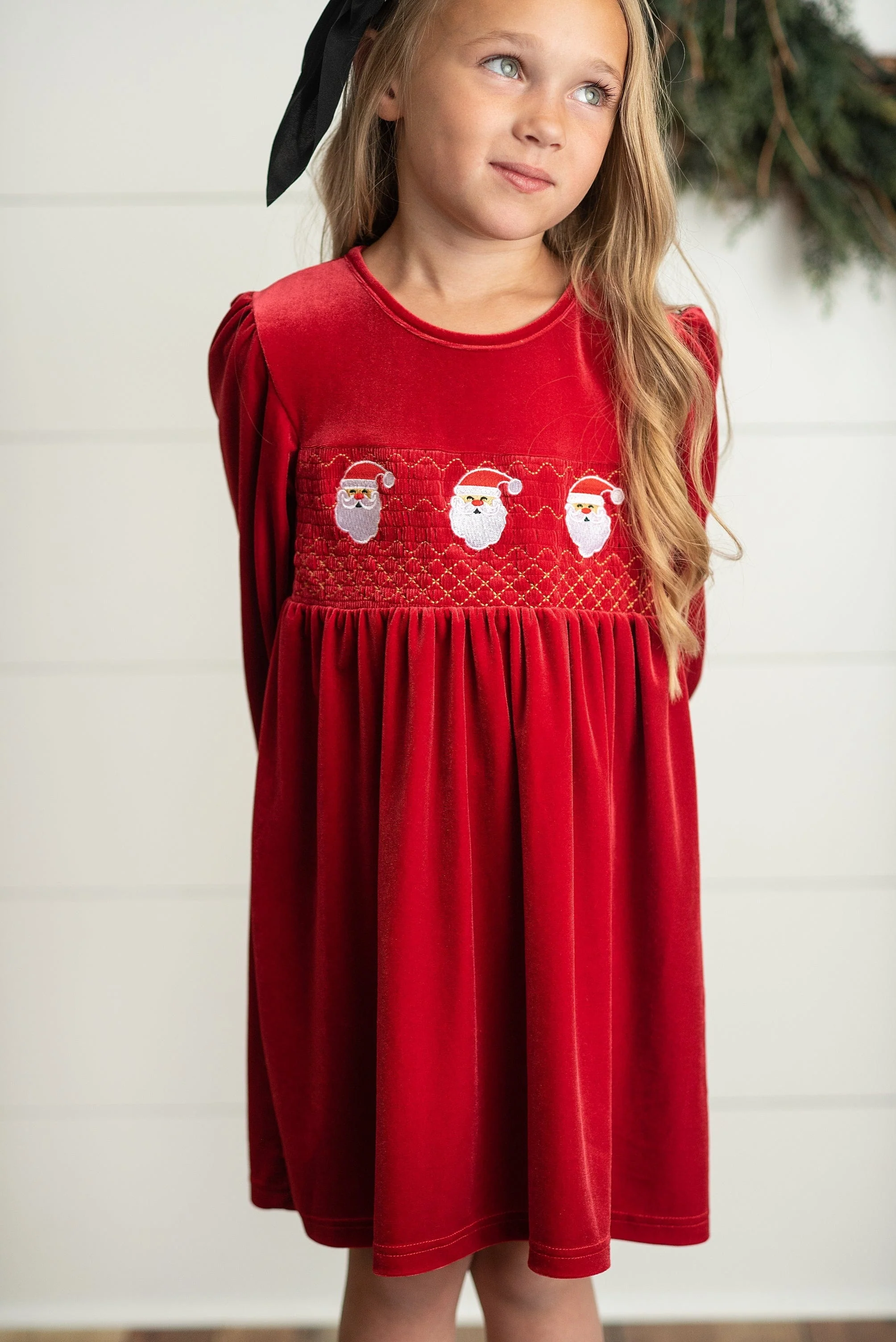 Santa Smocked Velvet Dress - Image 3