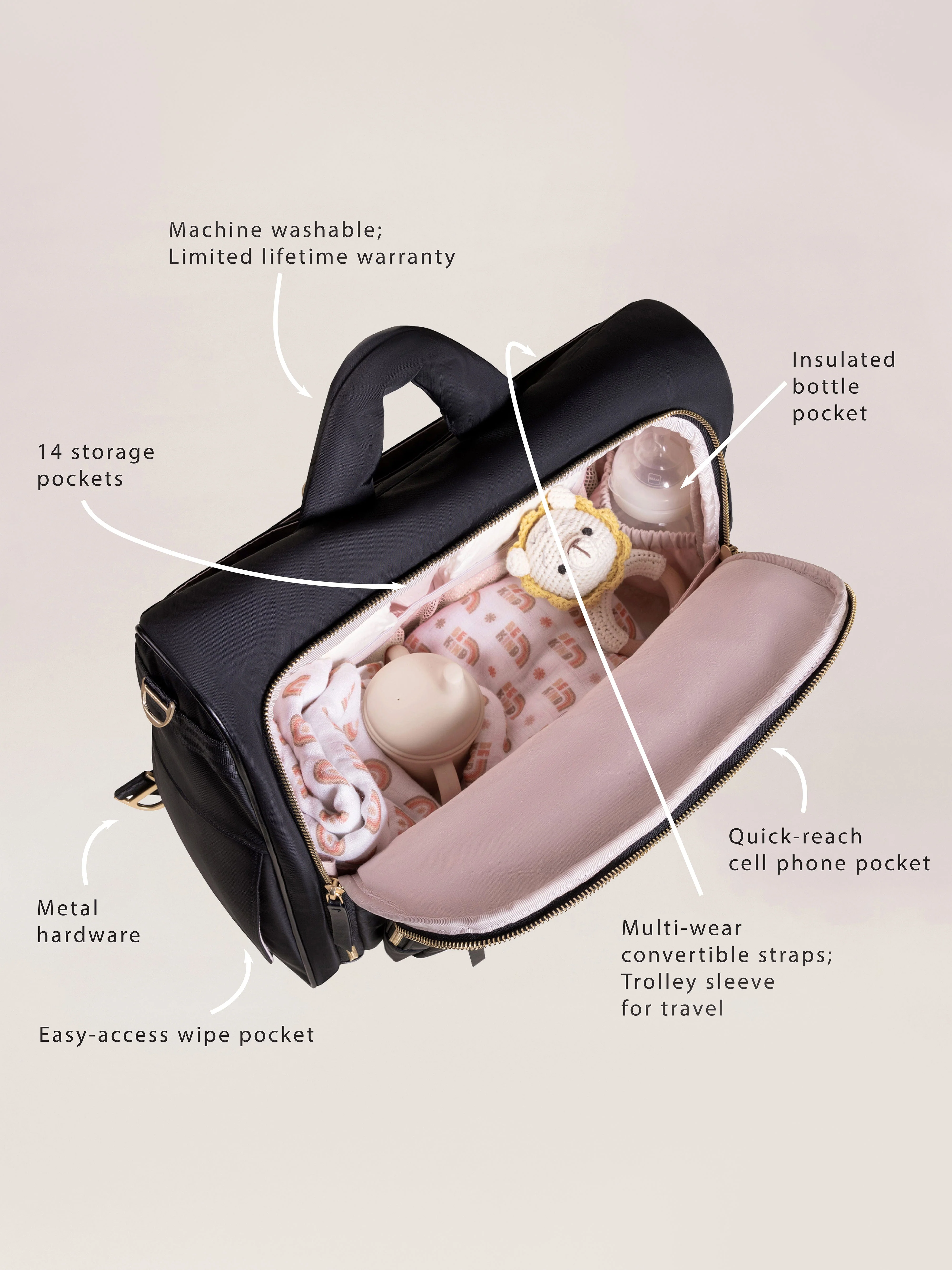 Satchel Diaper Bag - Black - Image 2