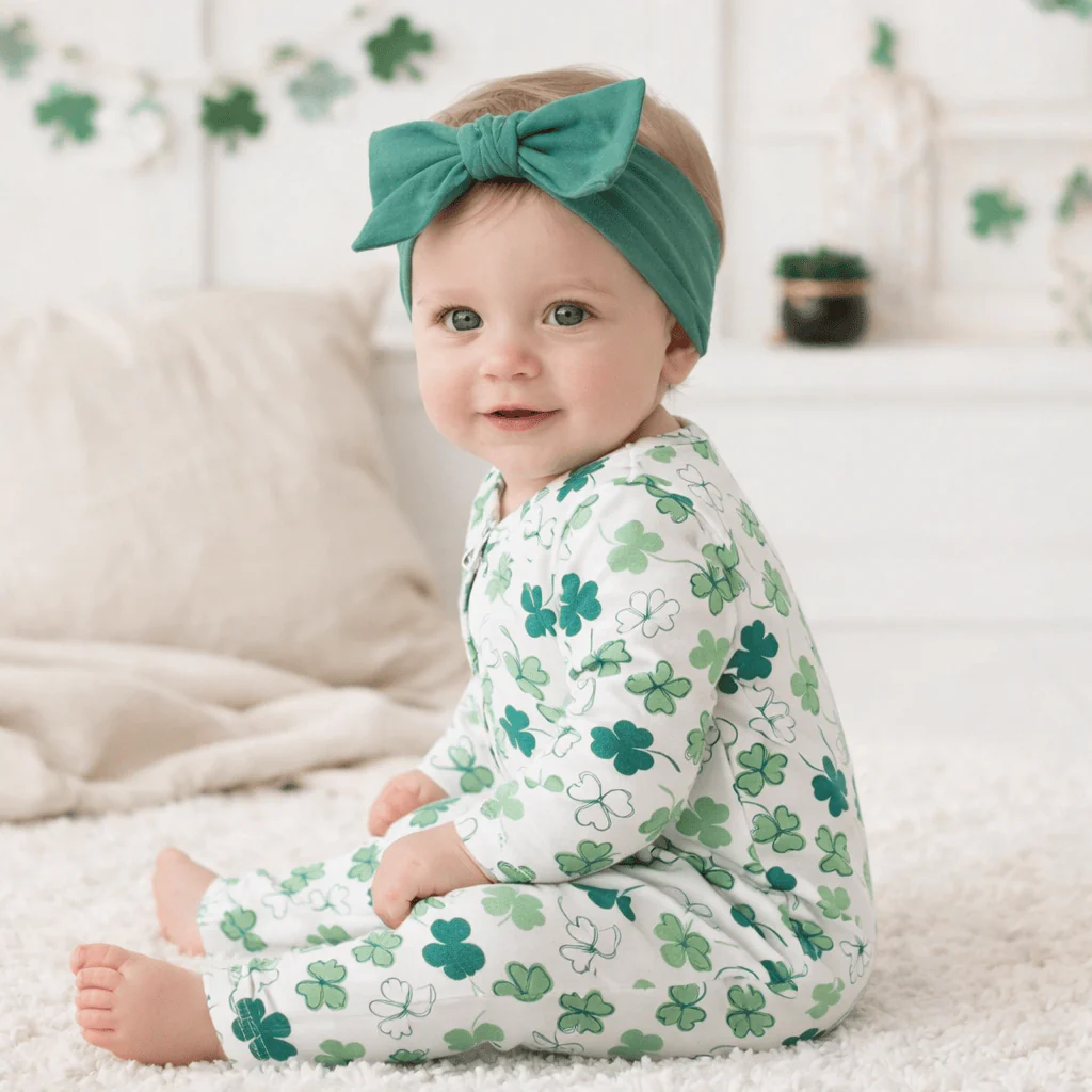 Shamrock Zip Romper - Convertible Cuff Bamboo Sleeper - Image 2