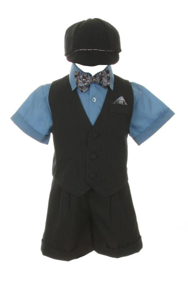 Boy's Suit Outfit Set with Shorts & Bowtie - Blue & Navy