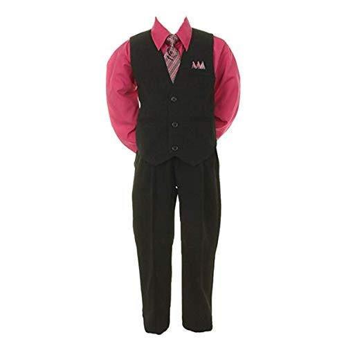 Boy's Suit Outfit Set with Tie - Black & Fuchsia