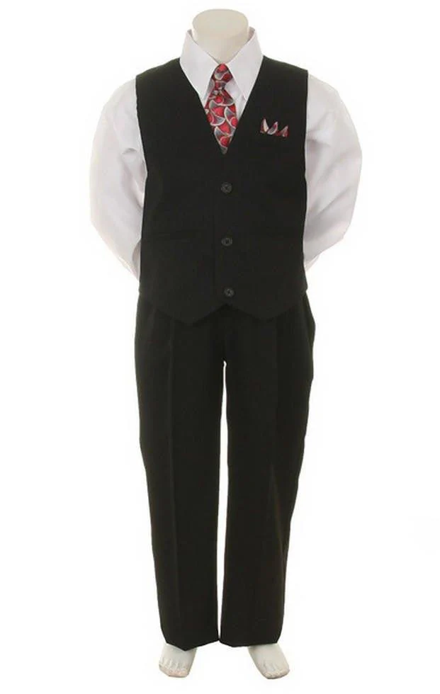Boy's Suit Outfit Set with Tie - Black & White