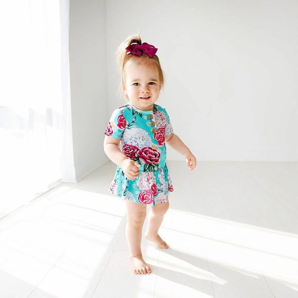 Bamboo Short Sleeve Henley with Twirl Skirt Bodysuit - Eloise (Floral) - Image 3