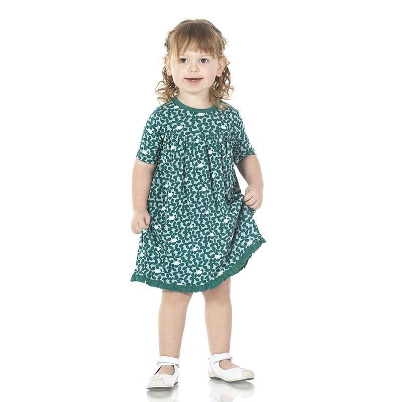 Bamboo Short Sleeve Swing Dress for Girls - Jade Running Buffalo Clover - Image 2