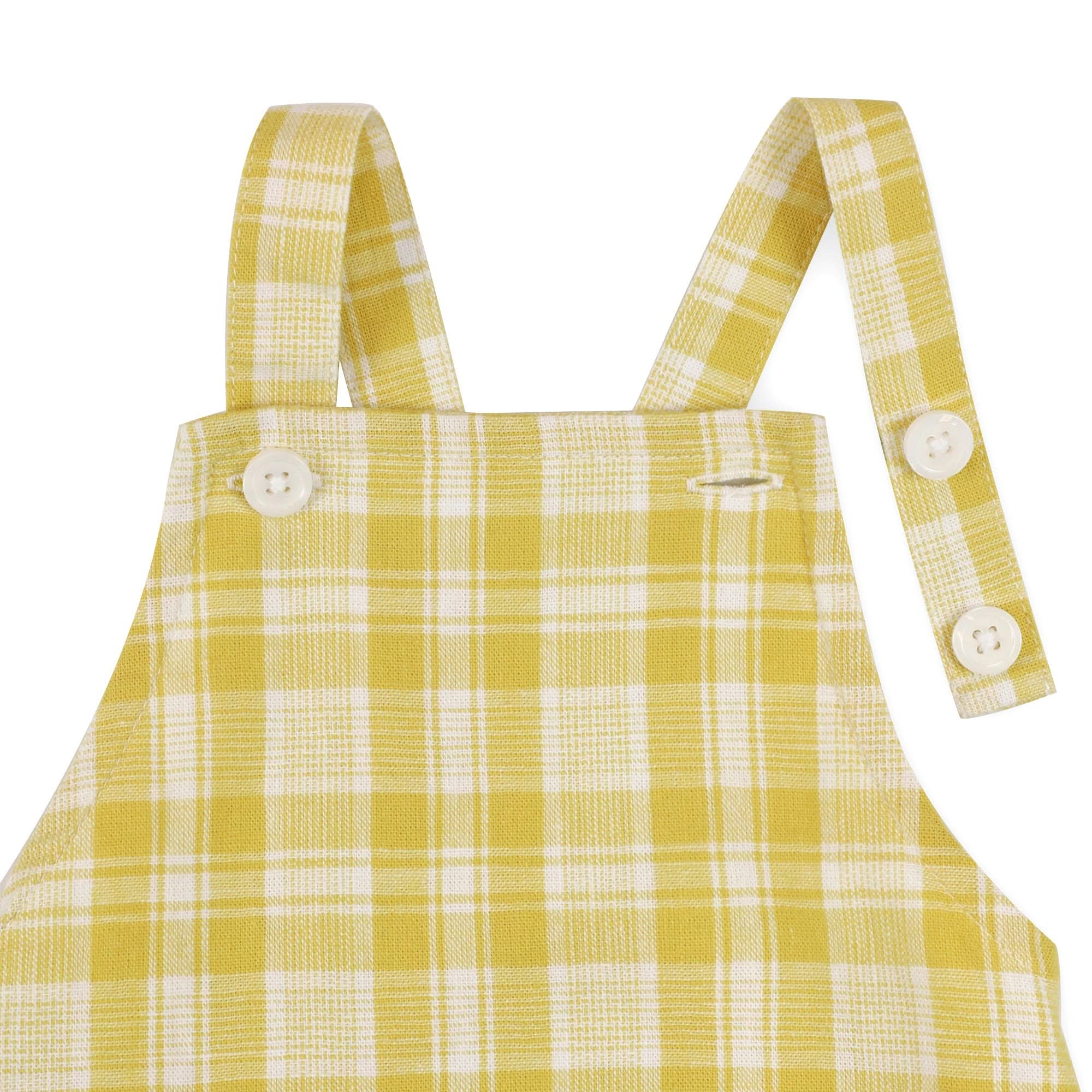 Shortie Overall Romper - Yellow Plaid Linen - Image 2