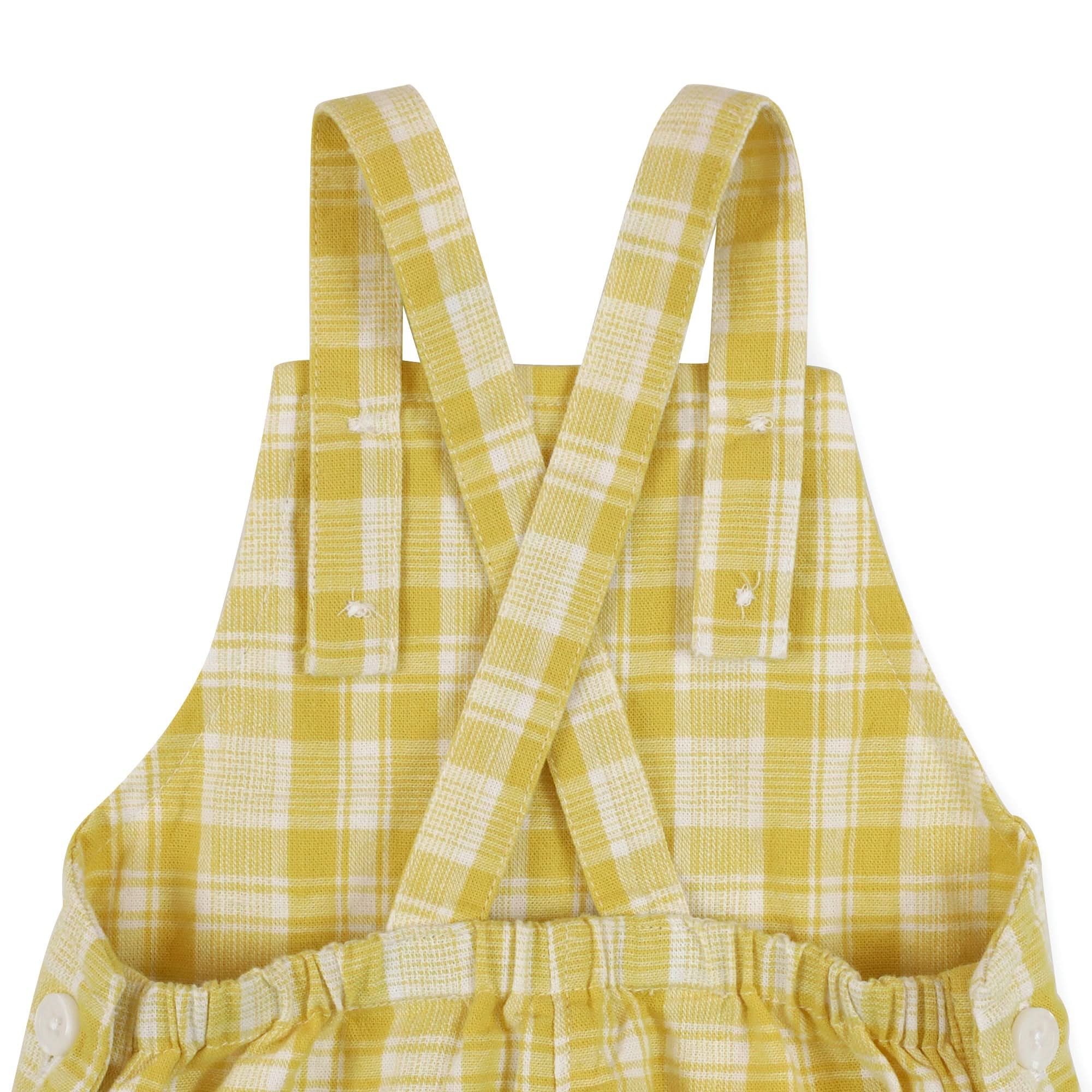 Shortie Overall Romper - Yellow Plaid Linen - Image 3