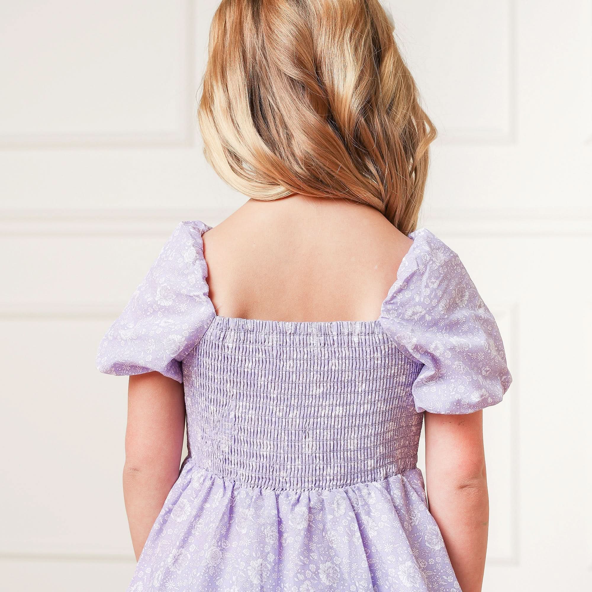 Smocked Bubble Sleeve Dress - Lavender Field Floral - Image 4
