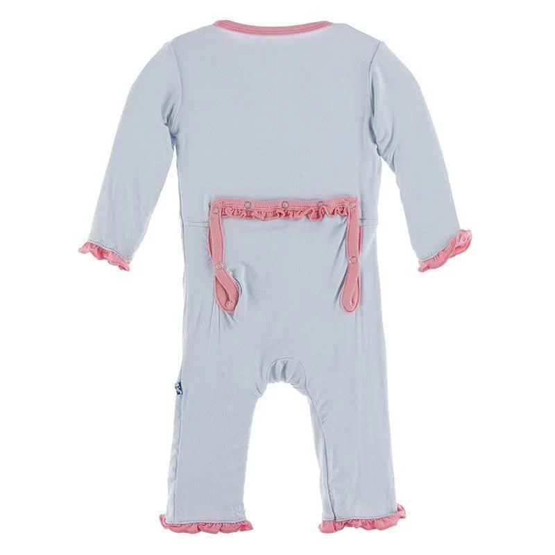 Solid Bamboo Classic Ruffle Coverall with Zipper (21S1) - Dew with Strawberry - Image 2
