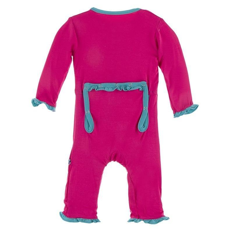 Solid Bamboo Classic Ruffle Coverall with Zipper (21S1) - Prickly Pear with Neptune - Image 2