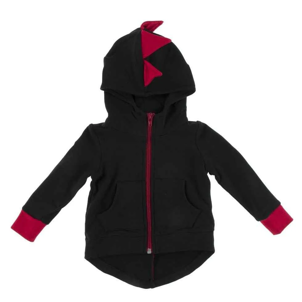 Solid Bamboo Fleece Dino Hooded Jacket - Midnight with Crimson WC20 - Image 3