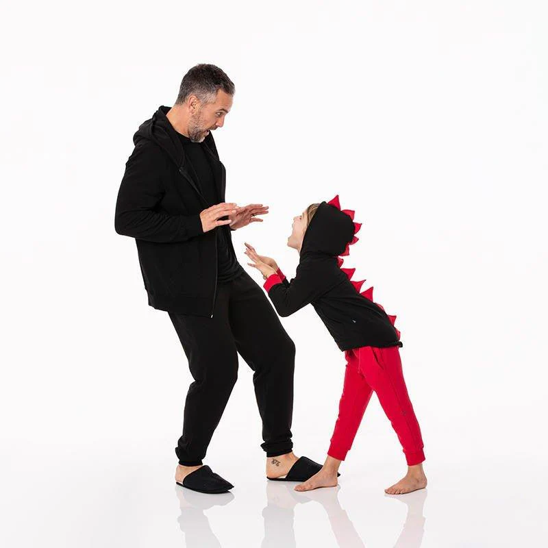 Solid Bamboo Fleece Dino Hooded Jacket - Midnight with Crimson WC20 - Image 4