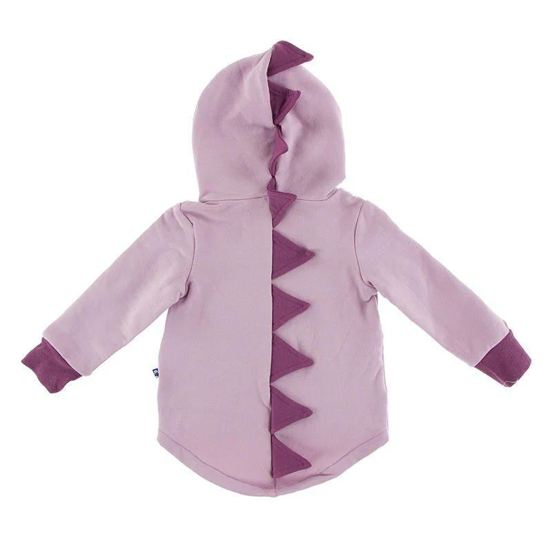 Solid Bamboo Fleece Zip-Front Dino Hoodie Jacket - Sweet Pea with Amethyst - Image 2