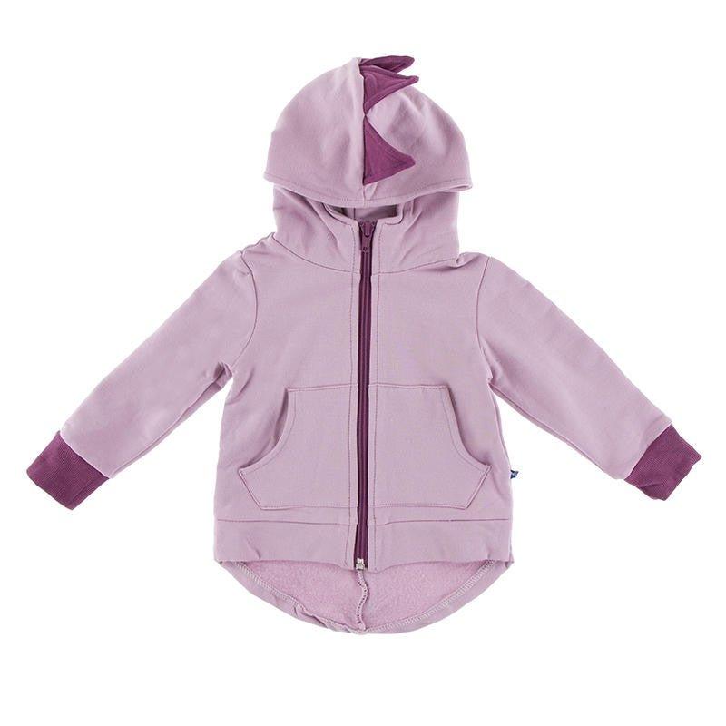 Solid Bamboo Fleece Zip-Front Dino Hoodie Jacket - Sweet Pea with Amethyst - Image 3