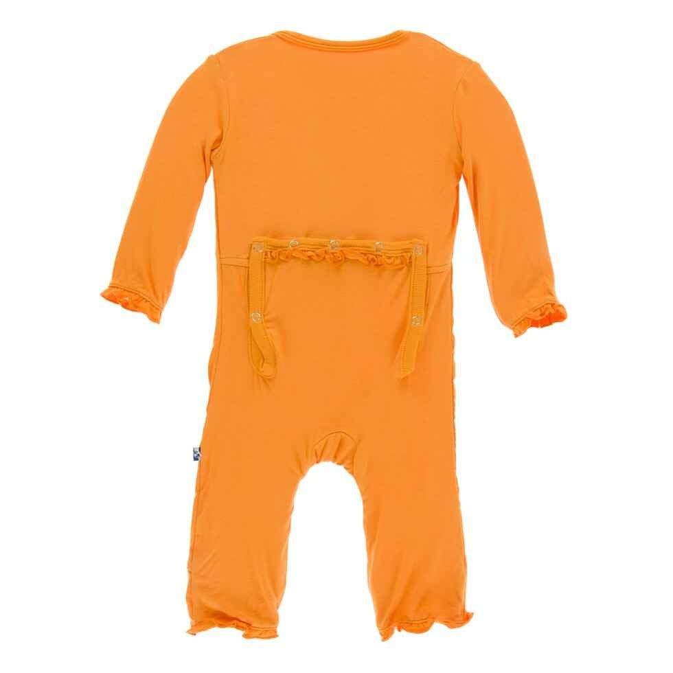 Solid Bamboo Layette Classic Ruffle Coverall with Zipper - Apricot - Image 2