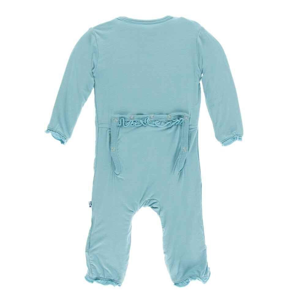 Solid Bamboo Layette Classic Ruffle Coverall with Zipper - Glacier - Image 2