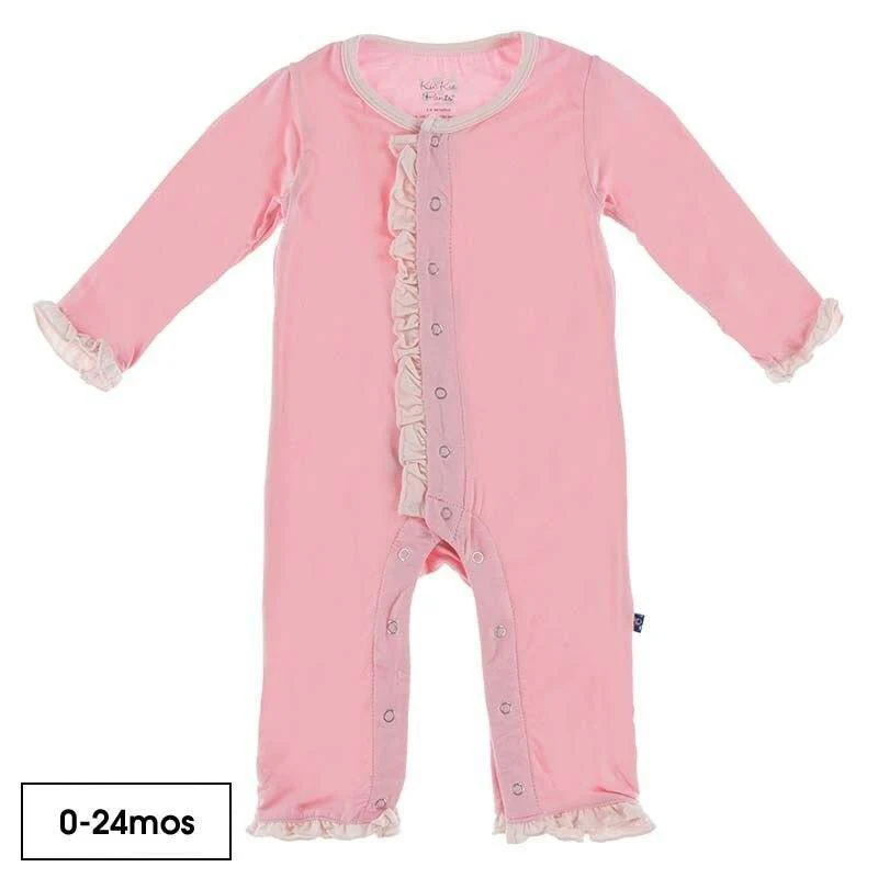 Solid Bamboo Long Sleeve Dahlia Flower Romper - Lotus with Macaroon - Image 2