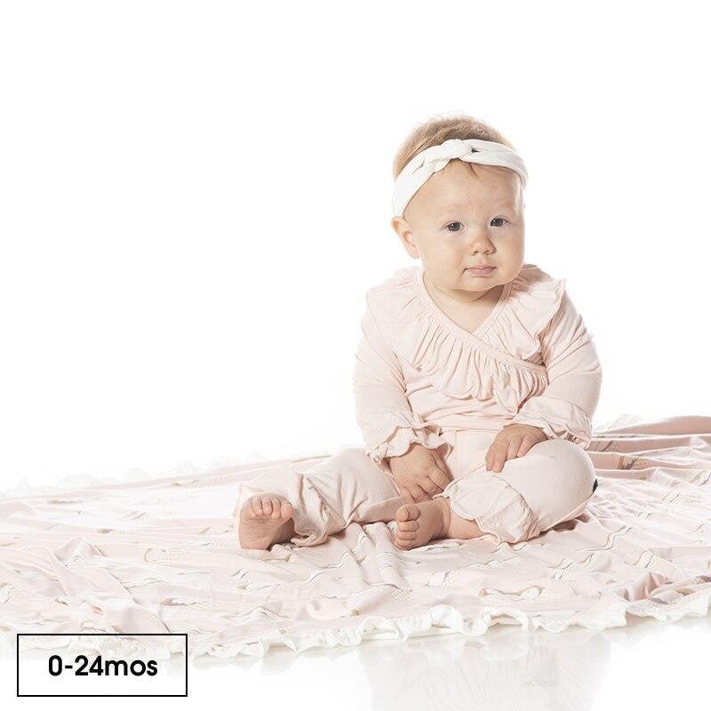 Solid Bamboo Long Sleeve Kimono Double Ruffle Outfit Set - Macaroon - Image 2