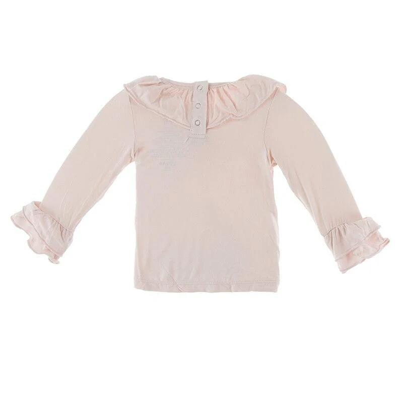 Solid Bamboo Long Sleeve Kimono Double Ruffle Outfit Set - Macaroon - Image 3