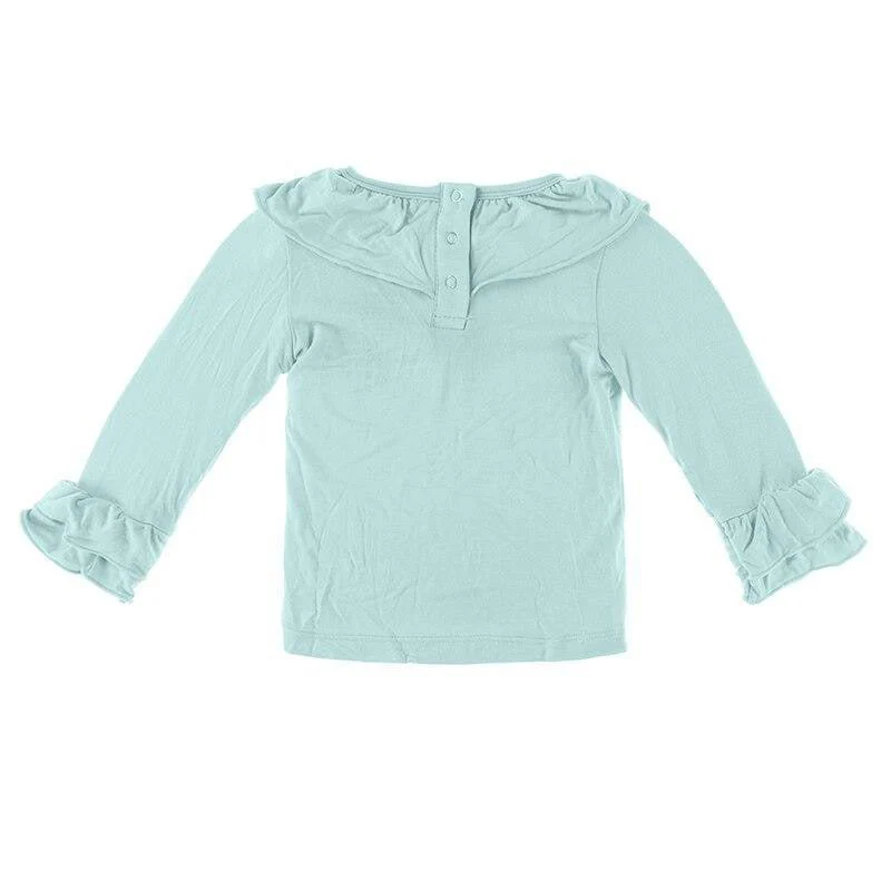 Solid Bamboo Long Sleeve Kimono Double Ruffle Outfit Set - Summer Sky - Image 2
