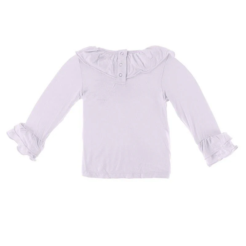 Solid Bamboo Long Sleeve Kimono Double Ruffle Outfit Set - Thistle - Image 2