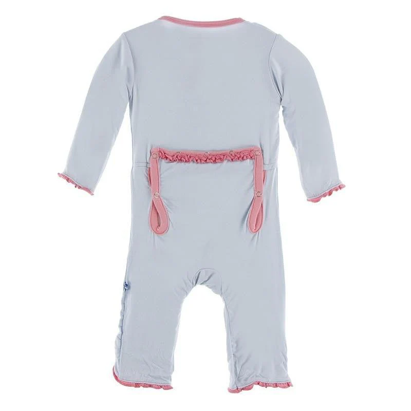 Solid Bamboo Muffin Ruffle Coverall with Zipper (21S1) - Dew with Strawberry (21S1) - Image 2
