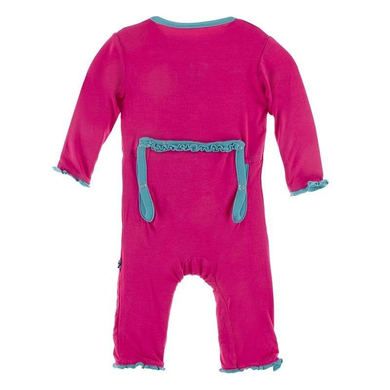 Solid Bamboo Muffin Ruffle Coverall with Zipper (21S1) - Prickly Pear with Neptune (21S1) - Image 2