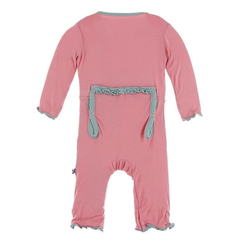 Solid Bamboo Muffin Ruffle Coverall with Zipper (21S1) - Strawberry with Jade - Image 2