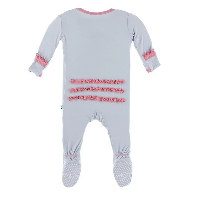 Solid Bamboo Muffin Ruffle Footie with Zipper (21S1) - Dew with Strawberry - Image 2
