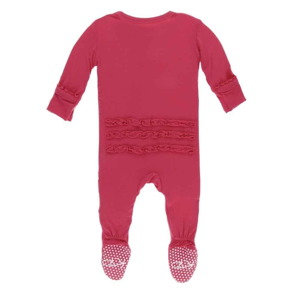 Solid Bamboo Muffin Ruffle Footie with Zipper EH - Flag Red - Image 2