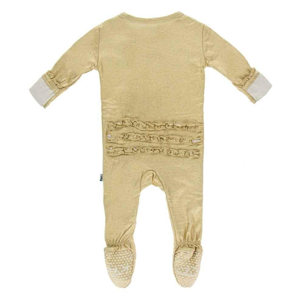 Solid Bamboo Muffin Ruffle Footie with Zipper EH - Rich Gold - Image 2