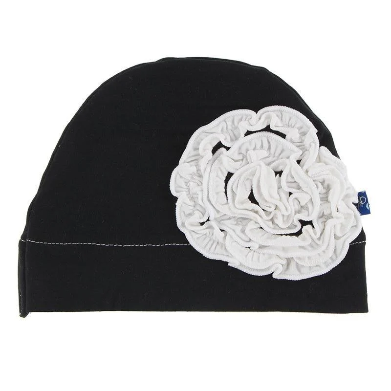 Solid Bamboo Ruffle Flower Hat - Midnight with Natural
